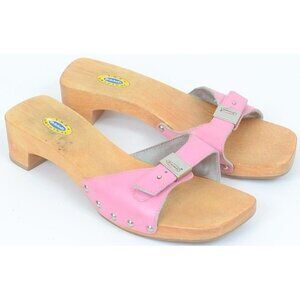 Dr. Scholls Original Pink Leather Wooden Slide Sandals Made in Italy Size 8